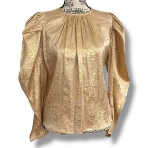 Ulla Johnson Size 0 Gold Silk Lurex Puff Sleeve Blouse Top